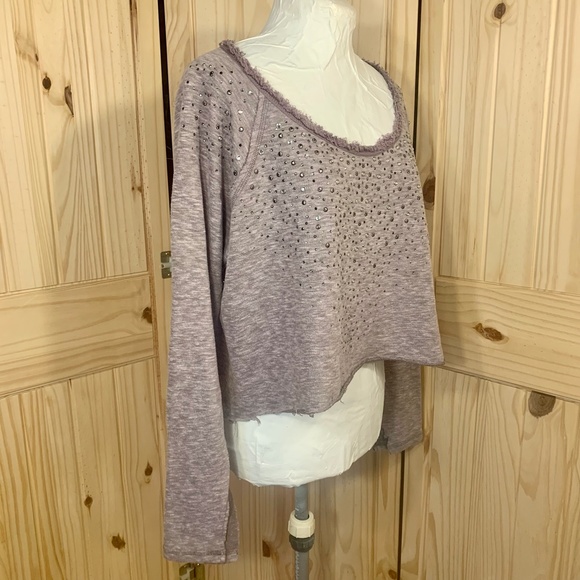 Maurices Lavender Purple Scoop Neck Cropped Sweatshirt with Stud Embellishments - Picture 2 of 8